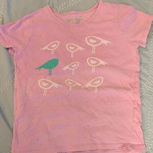 Mini Boden Pink Tee with Green Bird Design